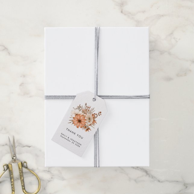 Herbst Florals Vielen Dank Namen Hochzeit Geschenkanhänger (Mit Garn)