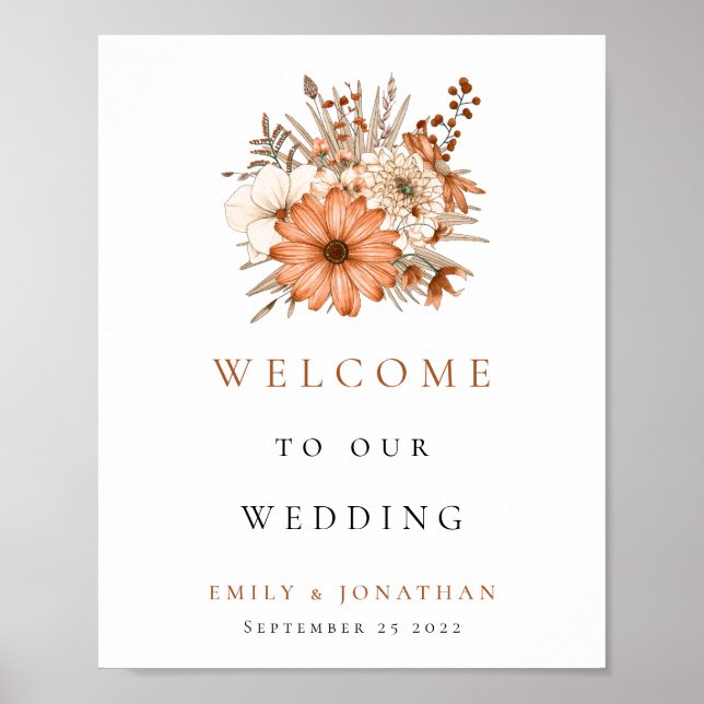 Herbst Florals Willkommen bei Hochzeit Poster (Vorne)