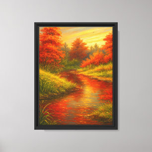 Herbst Fluss Glühen mit fiery Roten Bäumen Leinwanddruck