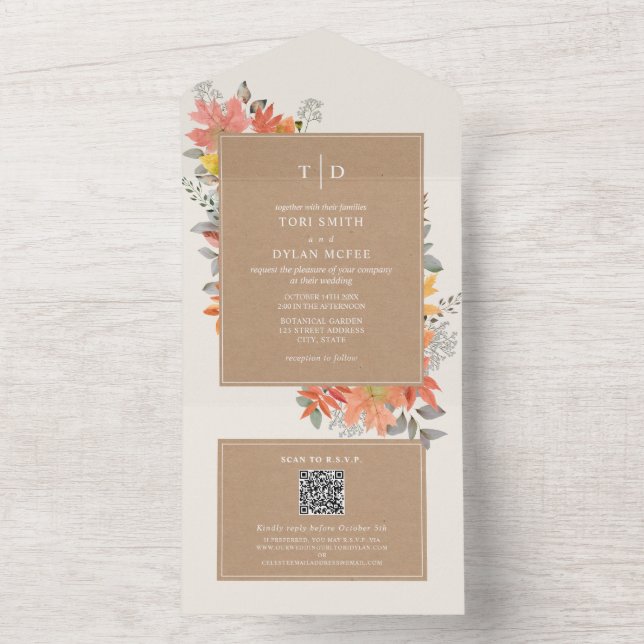 Herbst-Folien-Blätter Herbsthochzeit RSVP All In One Einladung (Innen Boden)