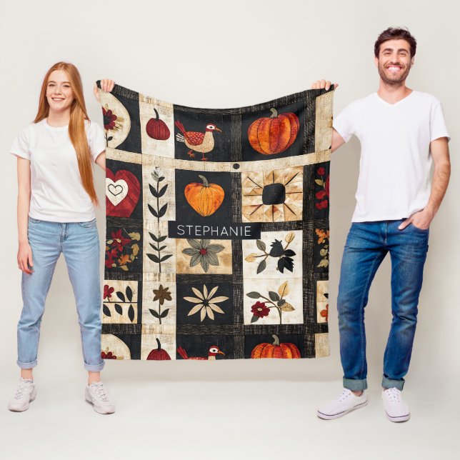 Herbst Folk Art Quilt Muster | rustikal Fleecedecke (Beispiel)