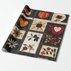 Herbst Folk Art Quilt Muster   rustikal Geschenkpapier