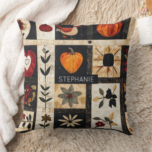 Herbst Folk Art Quilt Muster rustikal Kissen