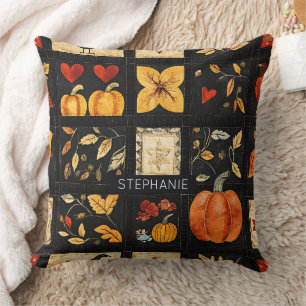 Herbst Folk Art Quilt Muster   Rustikales Patchwor Kissen