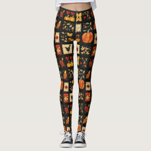 Herbst Folk Art Quilt Muster Rustikales Patchwor Leggings