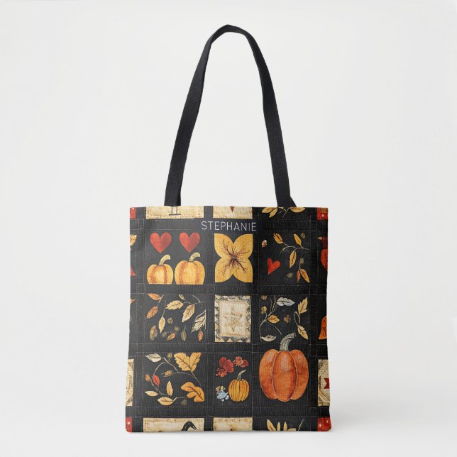 Herbst Folk Art Quilt Muster | Rustikales Patchwor Tasche (Vorderseite)