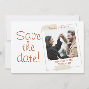 Herbst-Foto Terrakotta und Weiß Save the Date Einladung