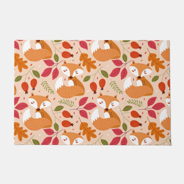 Herbst Fox Blätter Woodland Wohngestaltung Porch Fußmatte (Vorderseite)