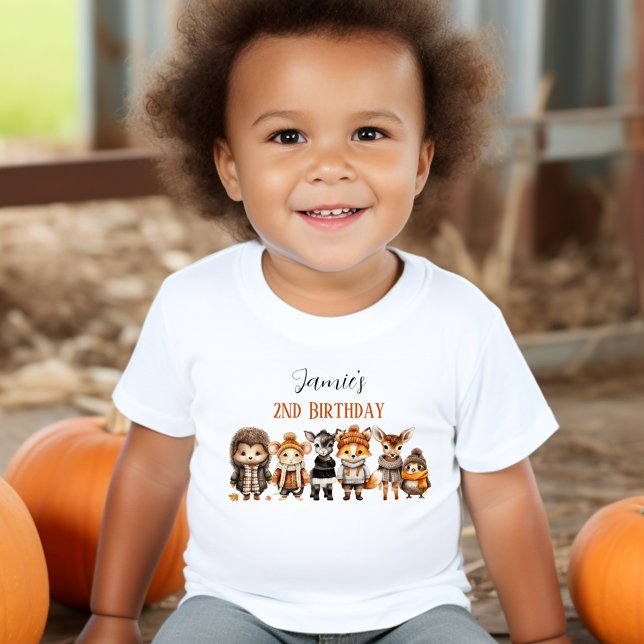 Herbst Friends Niedlich Forest Animals 2. Geburtst Kleinkind T-shirt (Fall Friends Cute Animals 2nd Birthday Name Toddler T-shirt)
