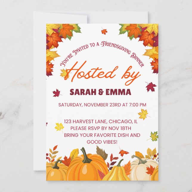 Herbst-Friendsgiving-Abendessen-Design Einladung (Vorderseite)