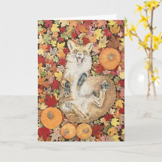Herbst Fuchs Blank Karte (Gelbe Blume)