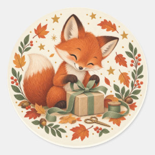 Herbst-Fuchs-Geschenkverpackung Klassischer Rundum Runder Aufkleber