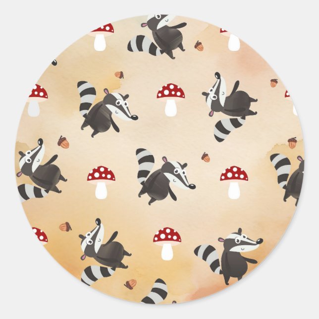 Herbst Funny Niedlich Badger Toadstocker Runder Aufkleber (Vorderseite)