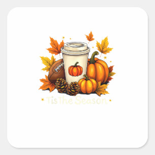 Herbst-Fußball ist die Saison Kürbis Herbst Kaffee Quadratischer Aufkleber