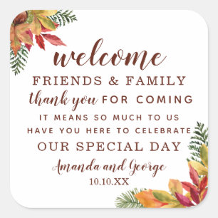 Herbst Gastgeschenk Hochzeit personalisiert danke Quadratischer Aufkleber
