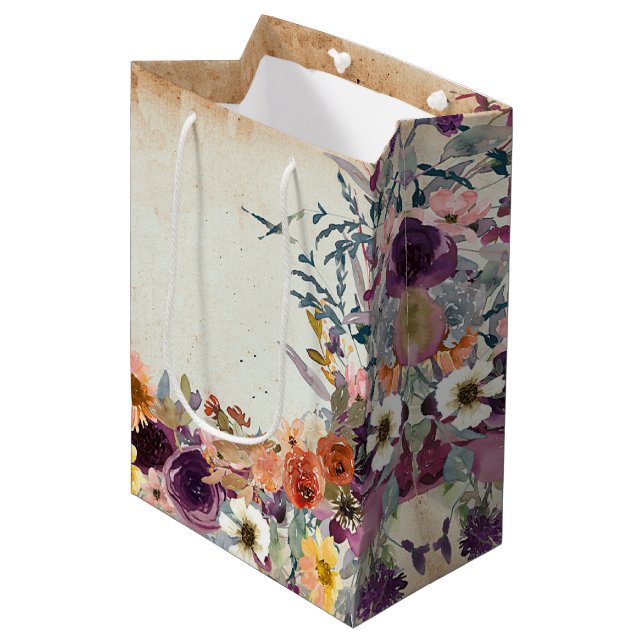 Herbst gemischte Aquarellblüte Mittlere Geschenktüte (Vorderseite Schrägansicht)