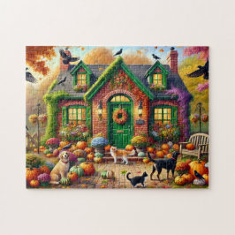 Herbst Gemütliche Hütte Katzen Hunde Pumpkins