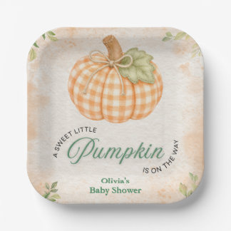 Herbst-Gingham Ein Kleiner Kürbis-Baby-Party Pappteller