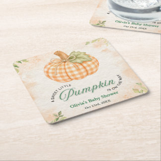 Herbst-Gingham Ein Kleiner Kürbis-Baby-Party Rechteckiger Pappuntersetzer