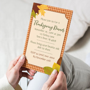 Herbst Gingham Erntedank Dinner Einladung Postkarte
