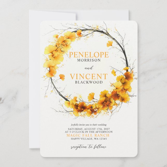 Herbst Ginkgo Biloba Wreath Einladung (Vorderseite)
