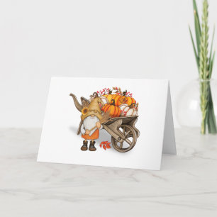 Herbst-Gnom und Country Pumpkin Harvest Wagon Karte