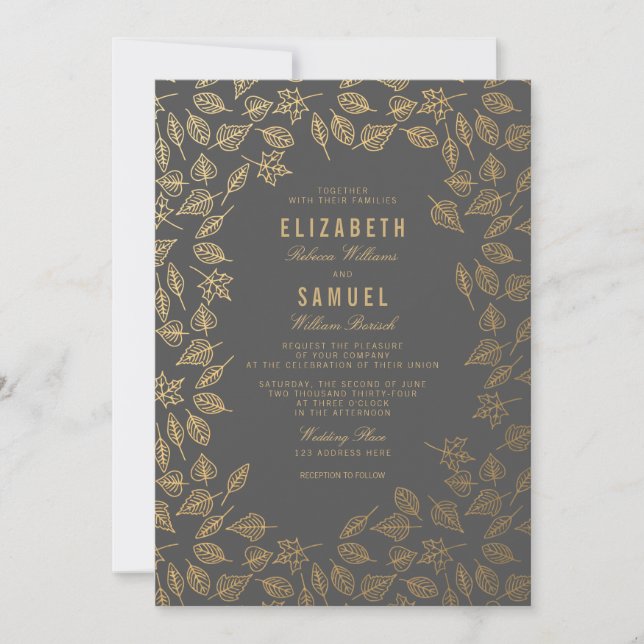 Herbst-Gold-Blätter - Einladung zur Hochzeit (Vorderseite)