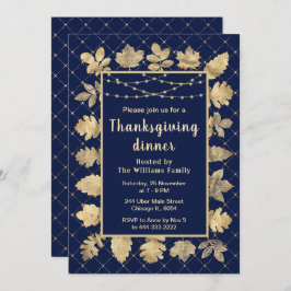 Herbst Gold Blätter Erntedank Dinner Navy Einladung