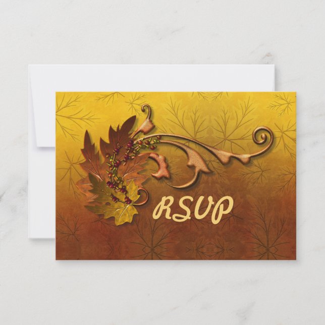 Herbst-Gold-Blätter Hochzeit RSVP Karte (Vorderseite)