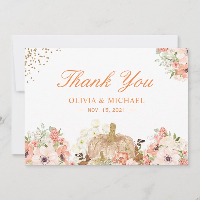 Herbst-Gold-Glitzer Pumpkin-Blume Dankeskarte (Vorderseite)