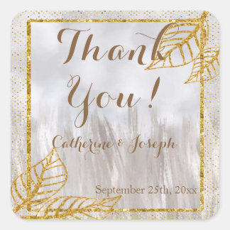 Herbst Gold Kastanien Blätter Hochzeit Danke Quadratischer Aufkleber