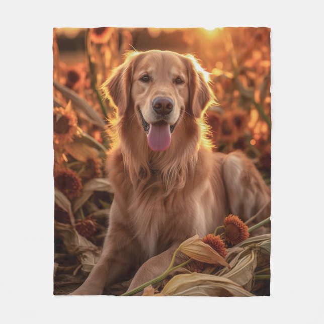 Herbst Golden Retriever Fleecedecke (Vorderseite)