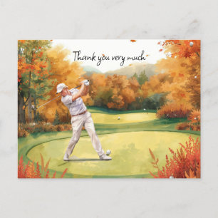 Herbst Golfer im Golfplatz Aquarell vielen Dank Postkarte