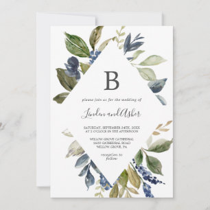 Herbst Greenery Diamond Monogram Wedding Einladung
