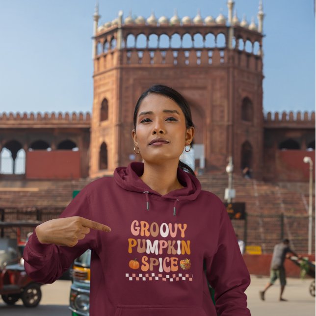 Herbst-Groovy Pumpkin Gewürzdesign Hoodie (Von Creator hochgeladen)