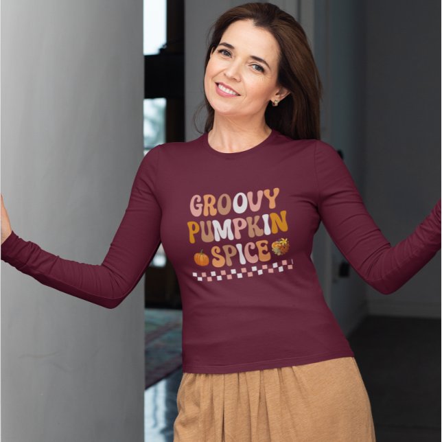 Herbst-Groovy Pumpkin Gewürzdesign T-Shirt (Von Creator hochgeladen)