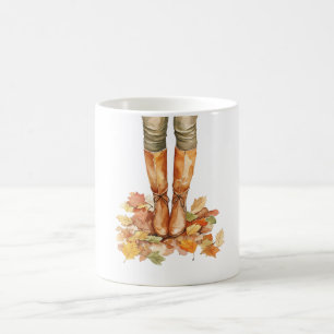 Herbst Grün Rost Blätter Beine Stiefel Kaffeetasse