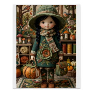 Herbst Grüne Mädchen Kürbisse Ernte Ernte Fleece Poster