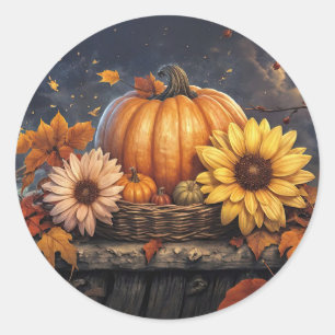 Herbst Halloween Erntedankfest Kürbis Herbstlaub Runder Aufkleber