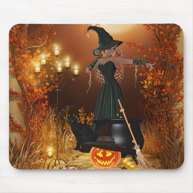 Herbst-Halloween-Hexe Mousepad (Vorne)