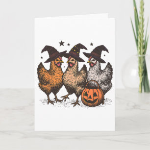 Herbst Halloween Huhn Kürbis Küken oder behandeln Karte