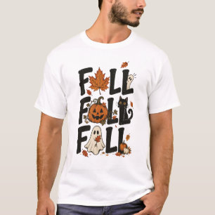 Herbst Halloween Schwarze Katze Kürbis Geist T-Shirt