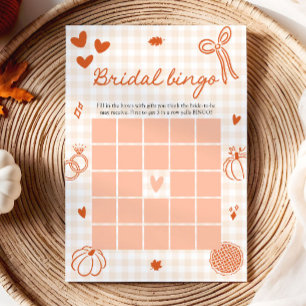 Herbst Handgezeichnetes Orange Gingham Braut-Bingo Einladung
