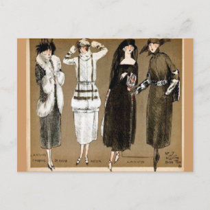 Herbst Haute Couture 1920er Illustration Postkarte
