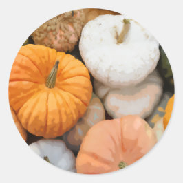Herbst Heirloom Pumpkin und Gourd Herbstmalerei Runder Aufkleber