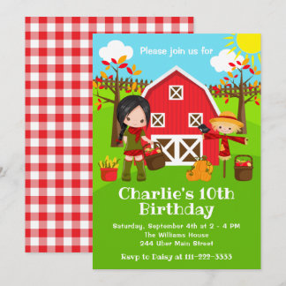 Herbst Herbst Barnyard Birthday Black Hair Girl Einladung