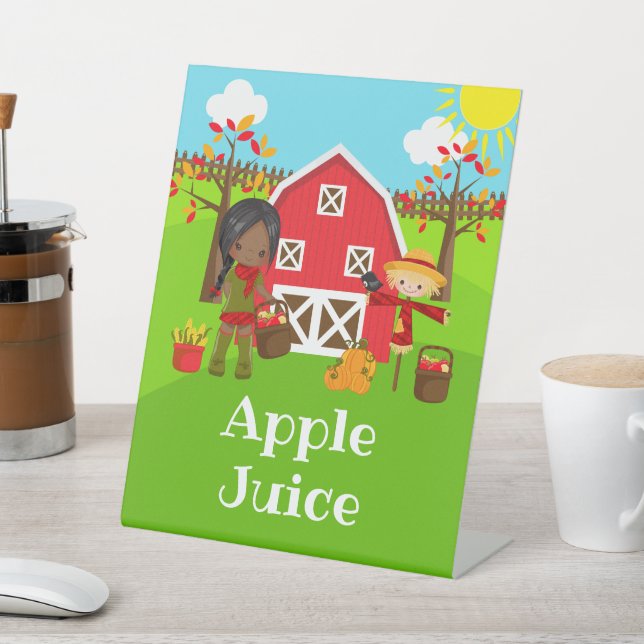 Herbst Herbst Barnyard Geburtstag Dunkle Haut Mädc Sockelschild (In SItu)