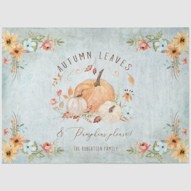 Herbst Herbst Blätter Floral Pumpkin Orange White  Seidenpapier (Vorderseite)