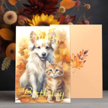 Herbst Herbst Blätter White Collie Dog & Tabby Kit