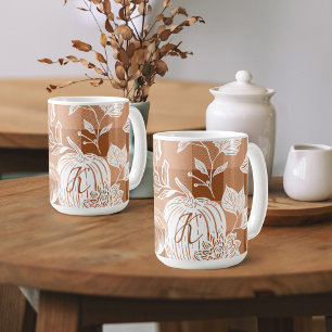 Herbst Herbst Blume & Pumpkin Orange Kariert Kaffeetasse